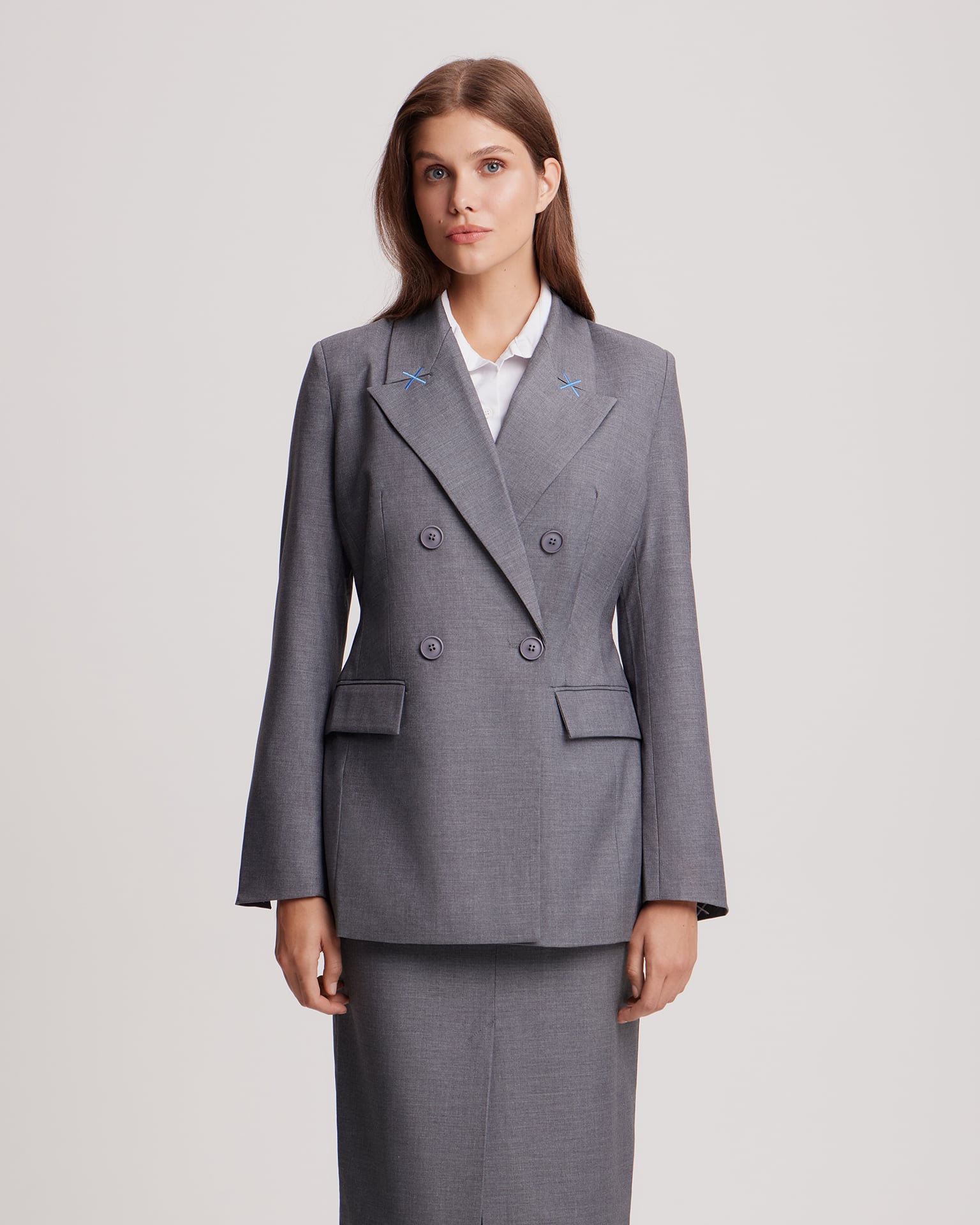 Grey double-breasted blazer