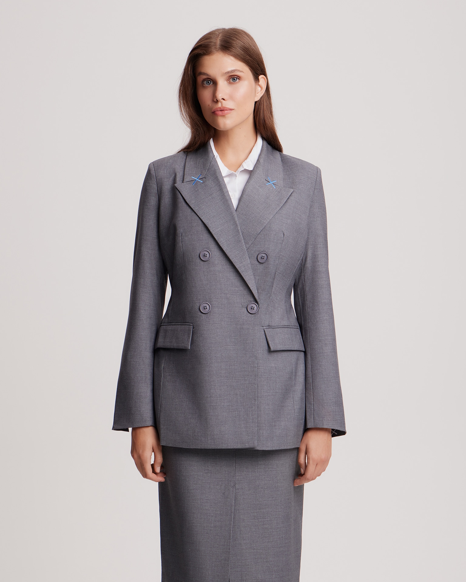 Grey double-breasted blazer