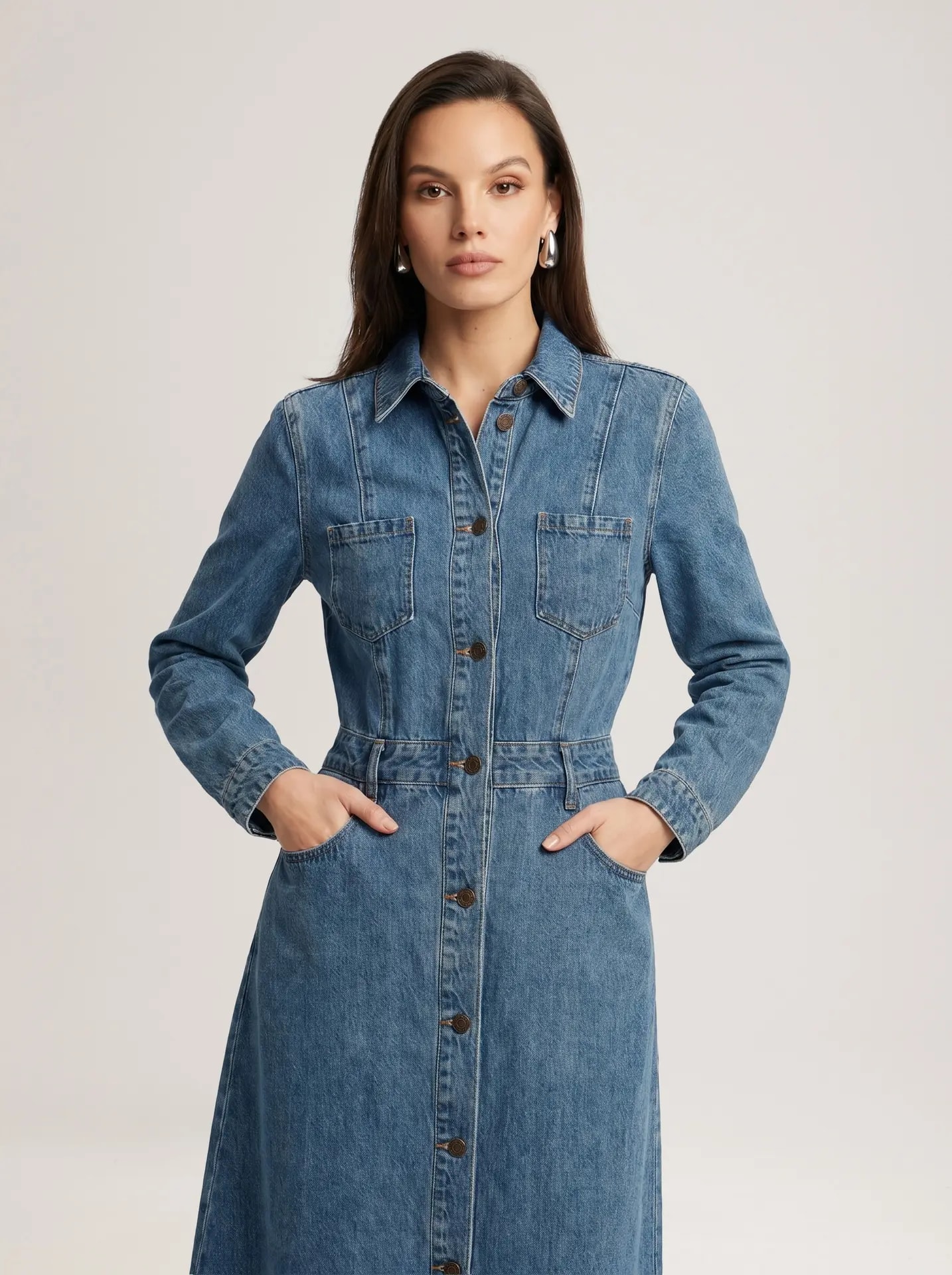 denim trench dress, blue — photo 4