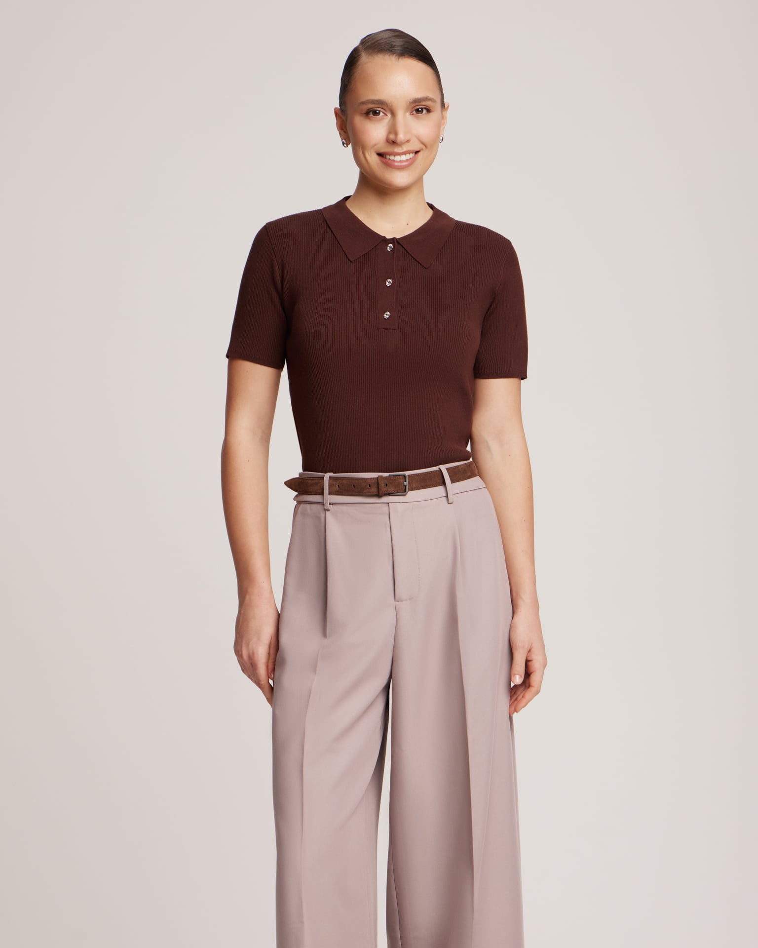 Polo shirt with rhinestone buttons