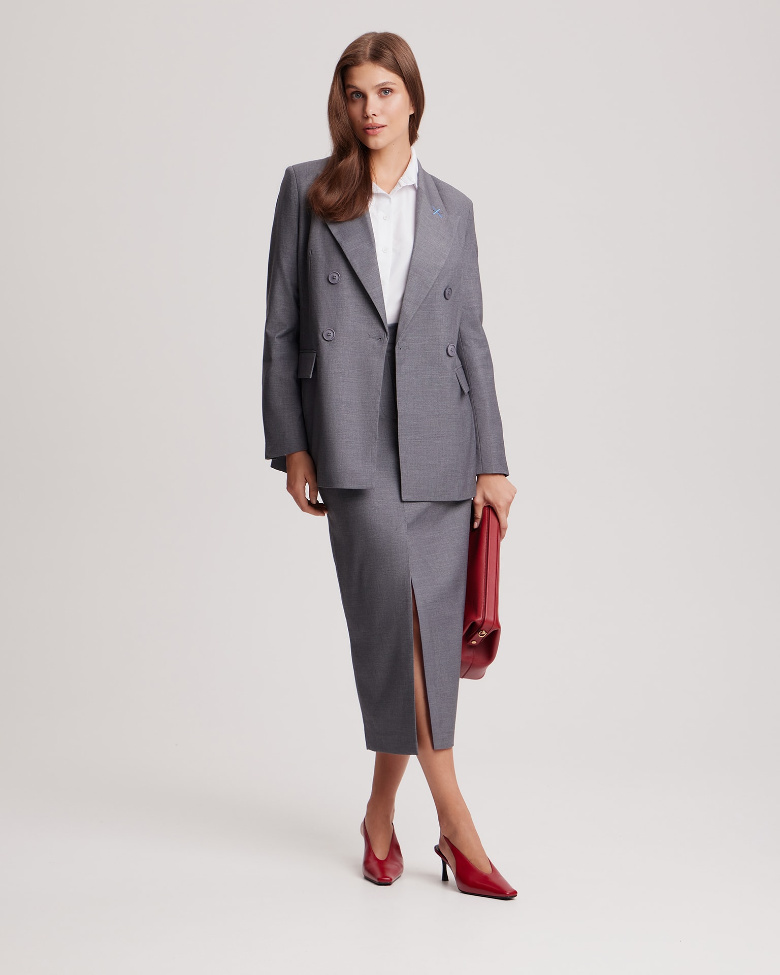 Grey double-breasted blazer, Grey — photo 4