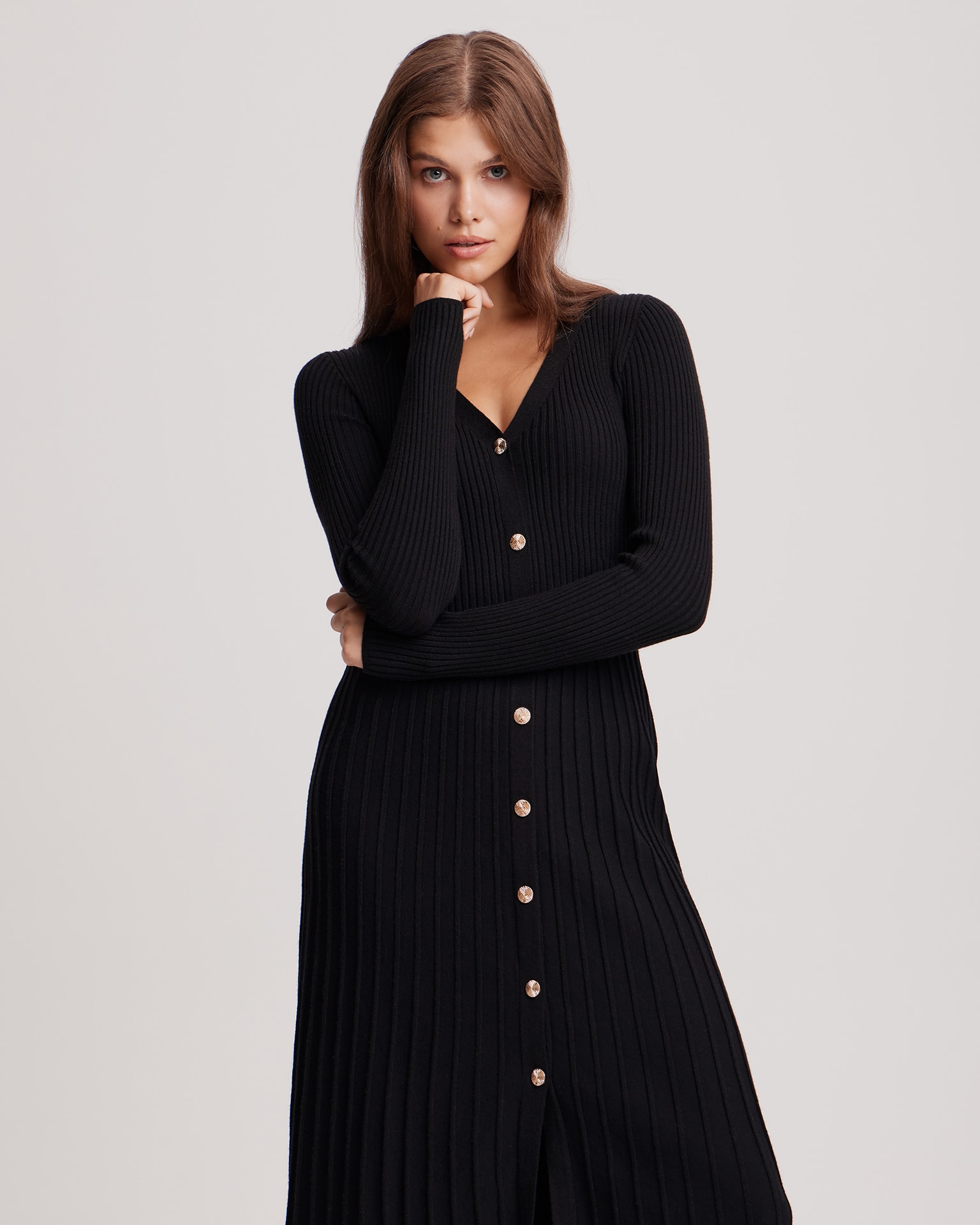 Dress with V-neck, Black — photo 4