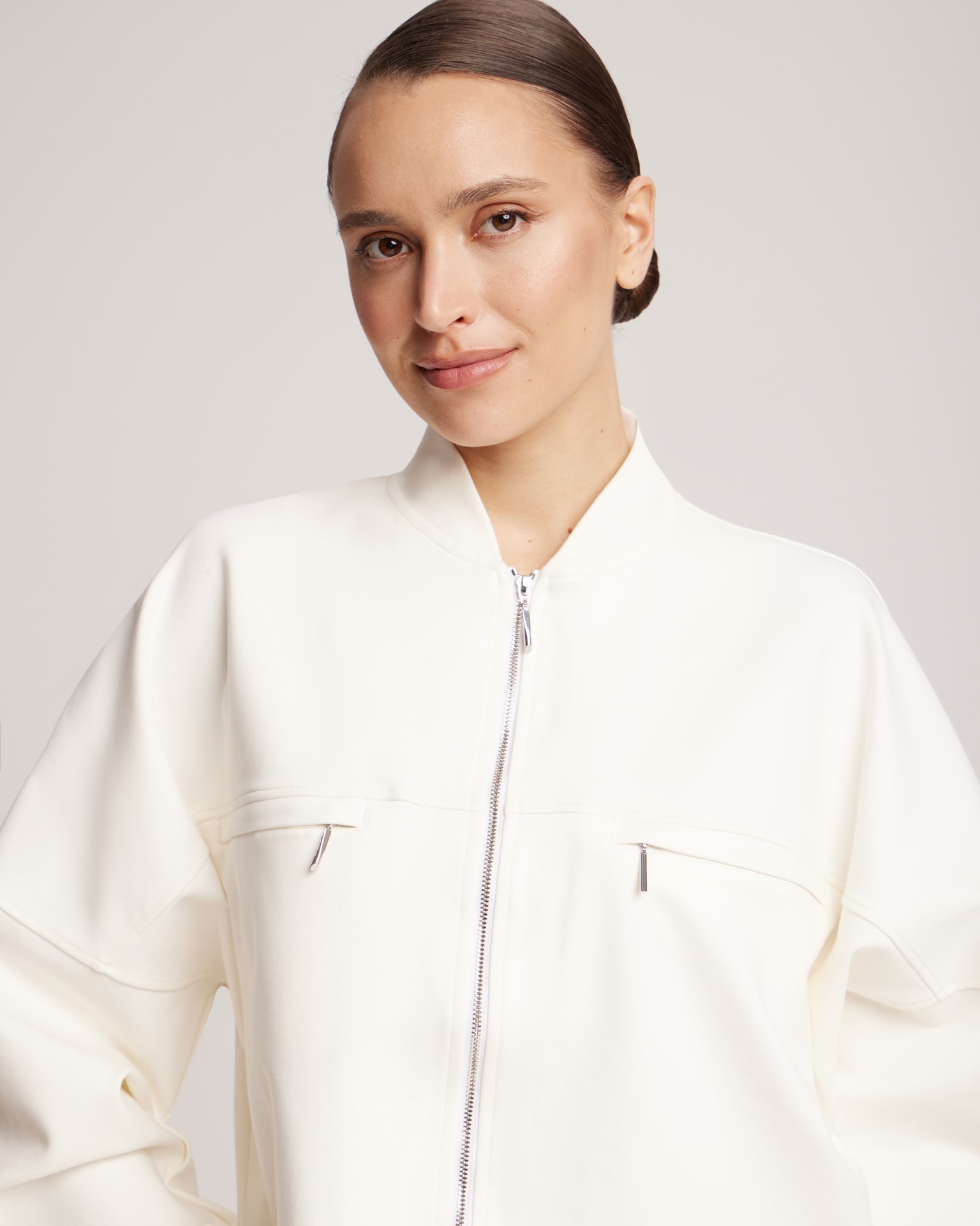 Bomber jacket with adjustable ribbed hem, White — photo 5