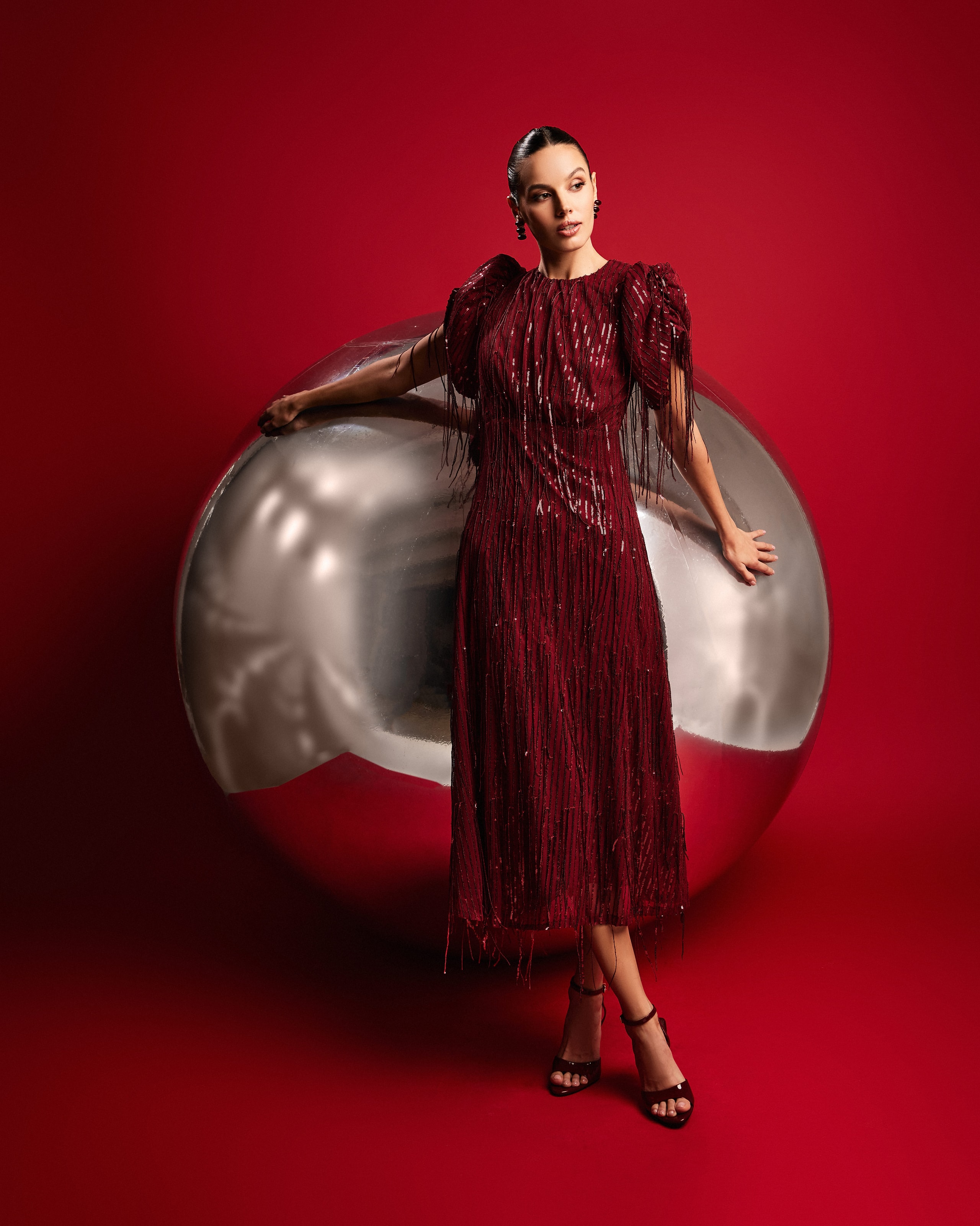 Sequinned dress in wine red, Burgundy — photo 7