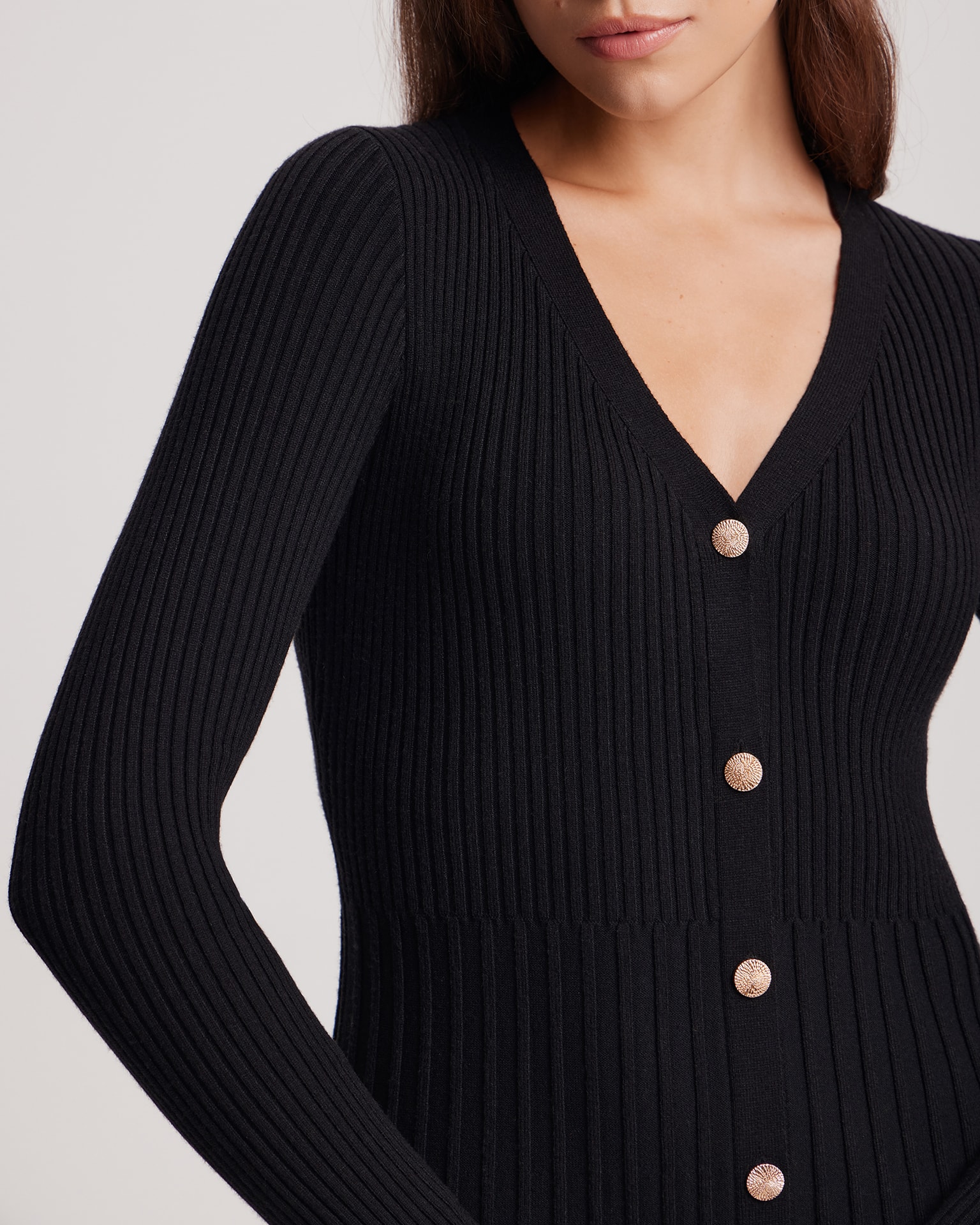 Dress with V-neck, Black — photo 6