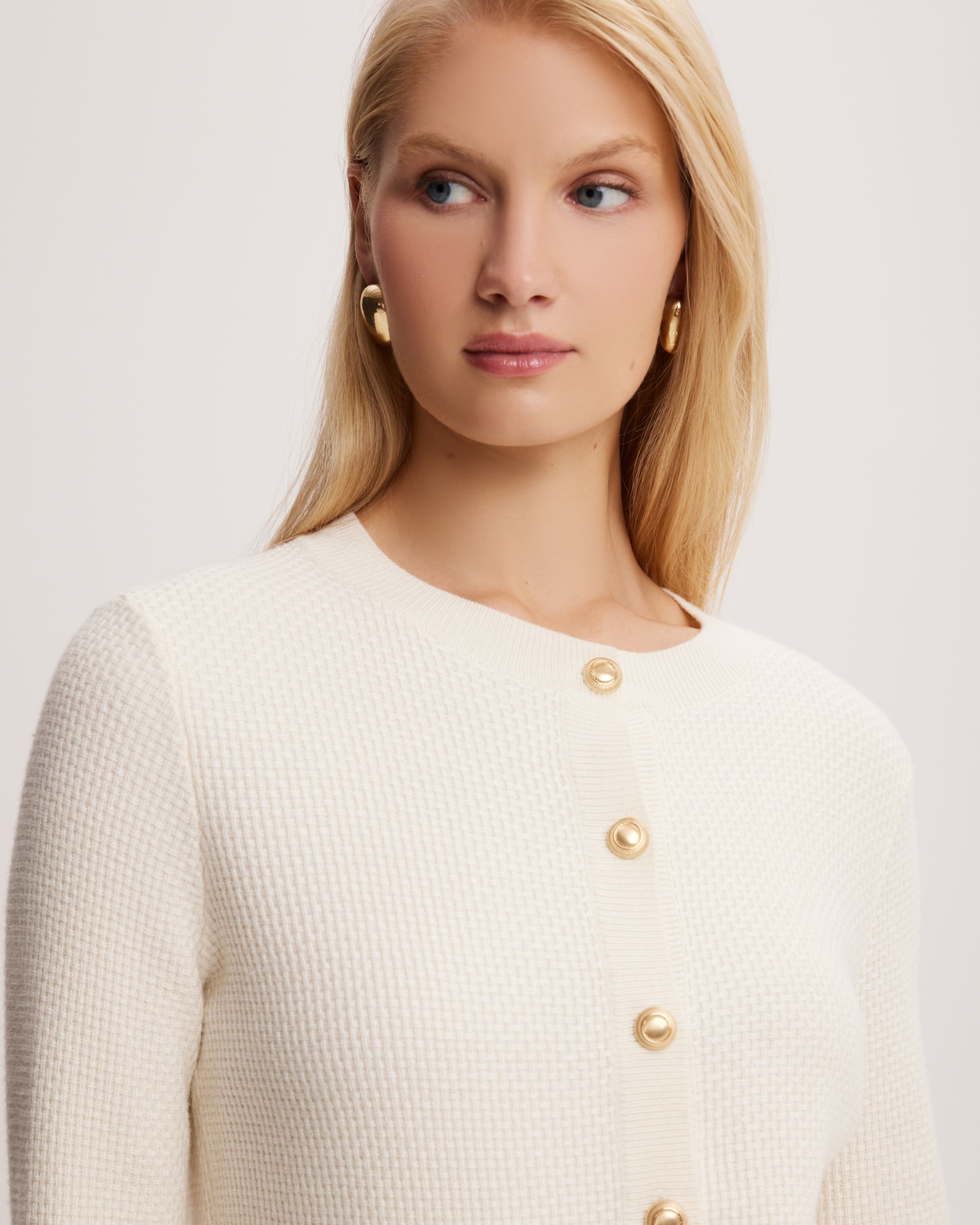 Cream merino wool cardigan, Milk — photo 5