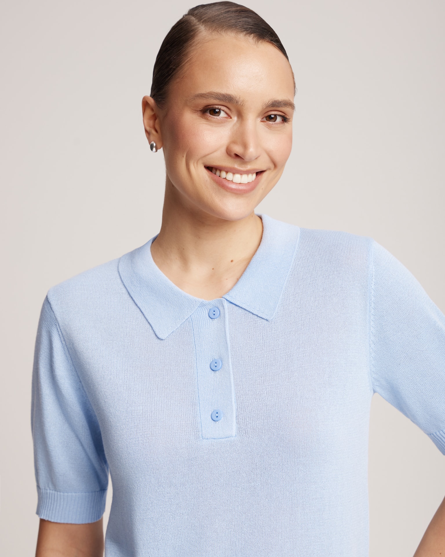 Knitted viscose polo, Blue — photo 4