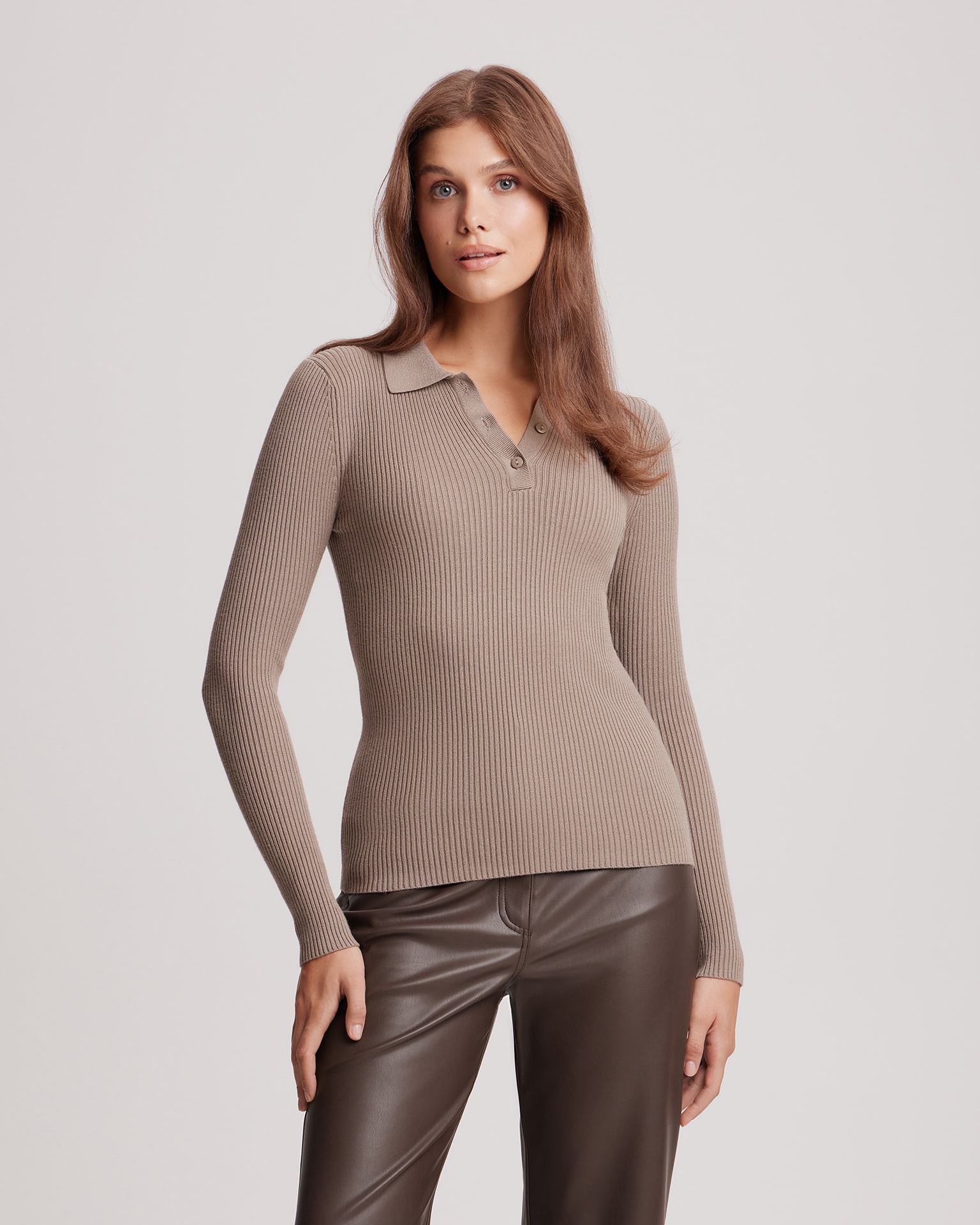 Long-sleeved polo shirt, Brown — photo 4