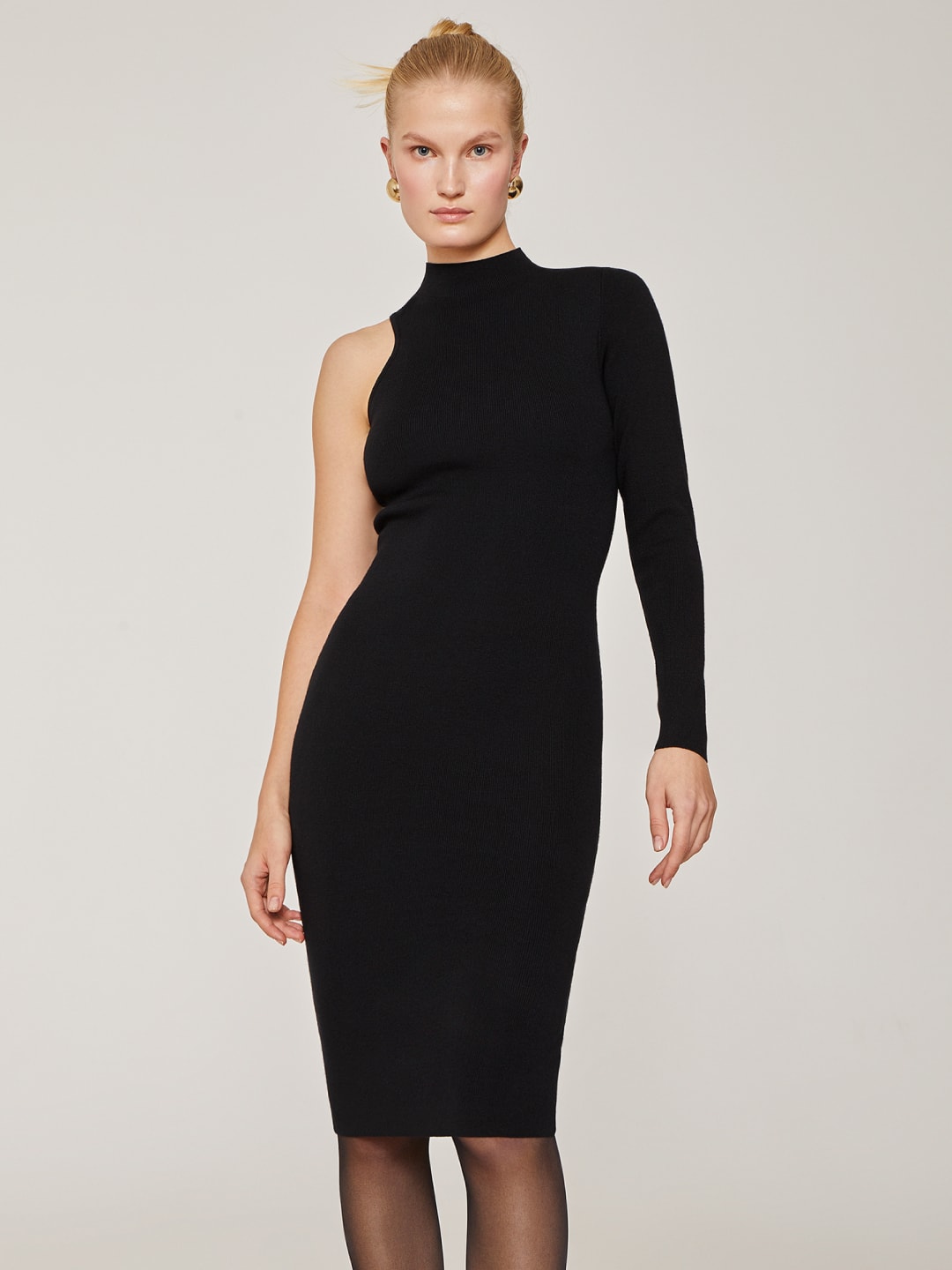 Asymmetric black dress, Black — photo 2
