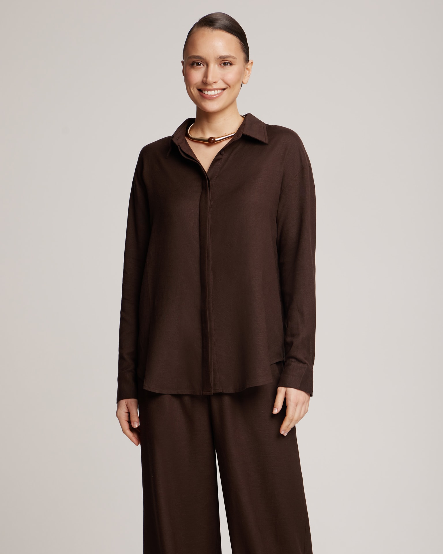 Linen suit with trousers, brown — photo 5