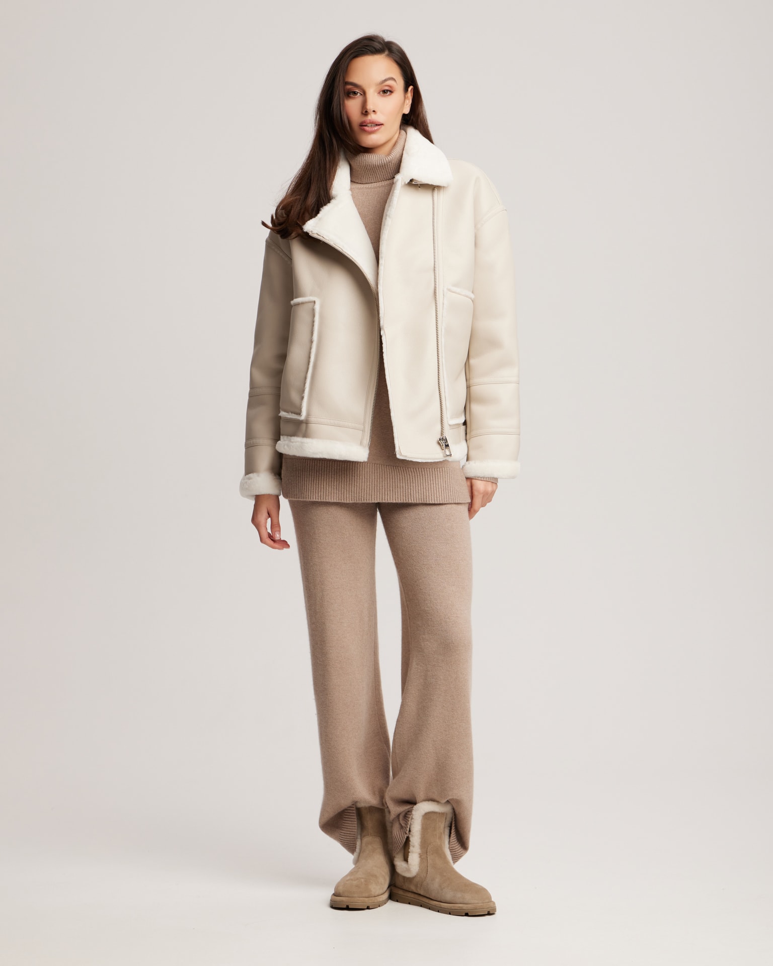Faux shearling jacket, Beige — photo 3