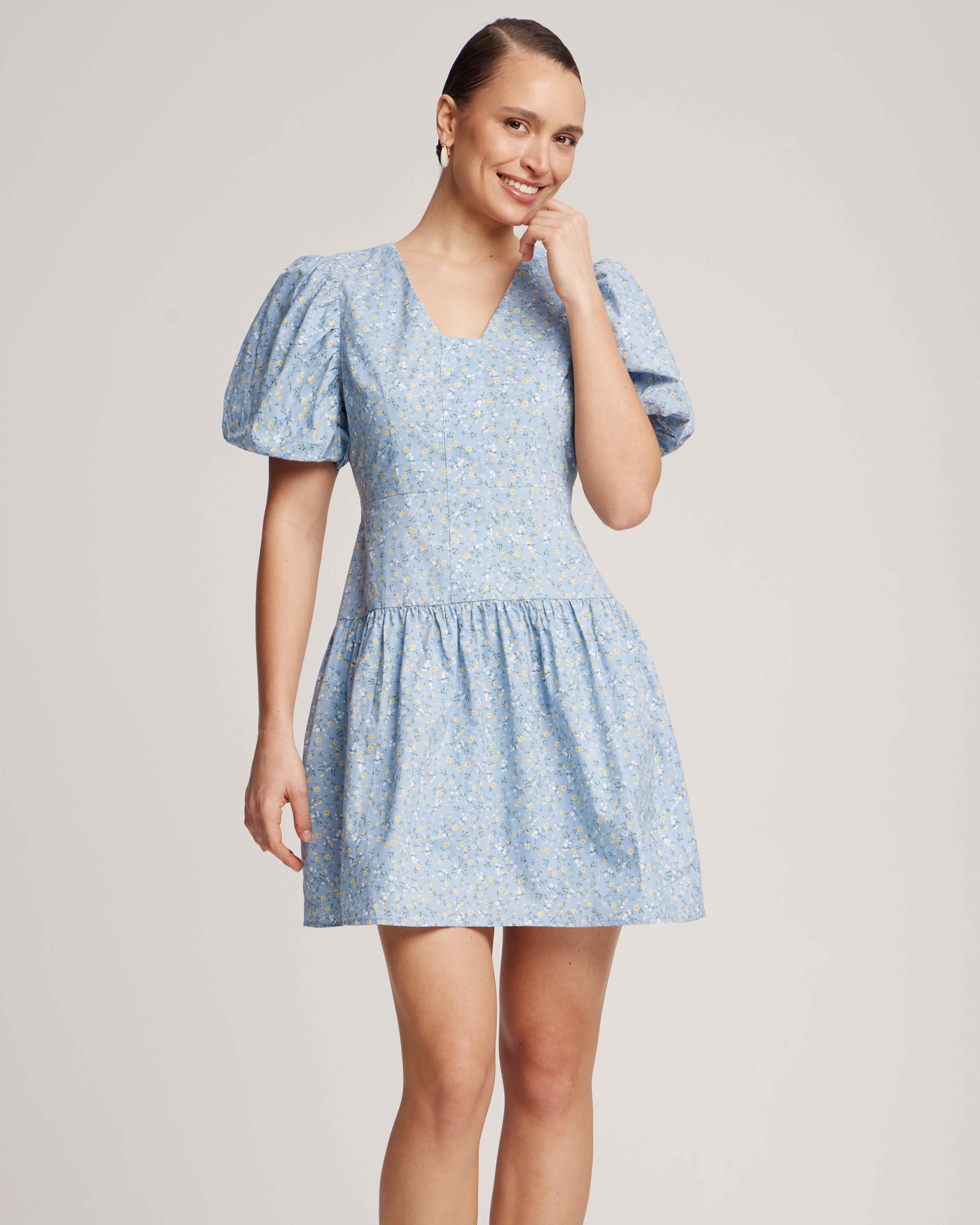 Dress with voluminous sleeves, Navy Blue — photo 2